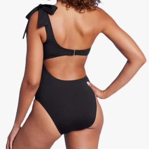 Shade & Shore Black One-Shoulder Cutout Swimsuit Size  Large (12-14) NWT - Picture 2 of 7